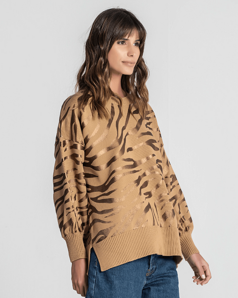 Camisola Estampado Zebra Camel