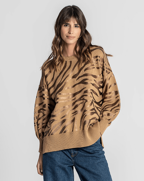 Camisola Estampado Zebra Camel